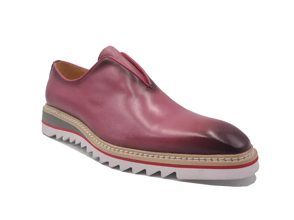 Pastel Mauve Pink Carrucci Men's Leather Shoes Slip-On Loafer with Contrast Color Style No: KS550-08