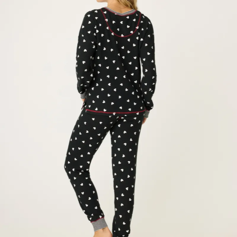 PJ Salvage Tiny Hearts Thermal Ski Jammie Set Black