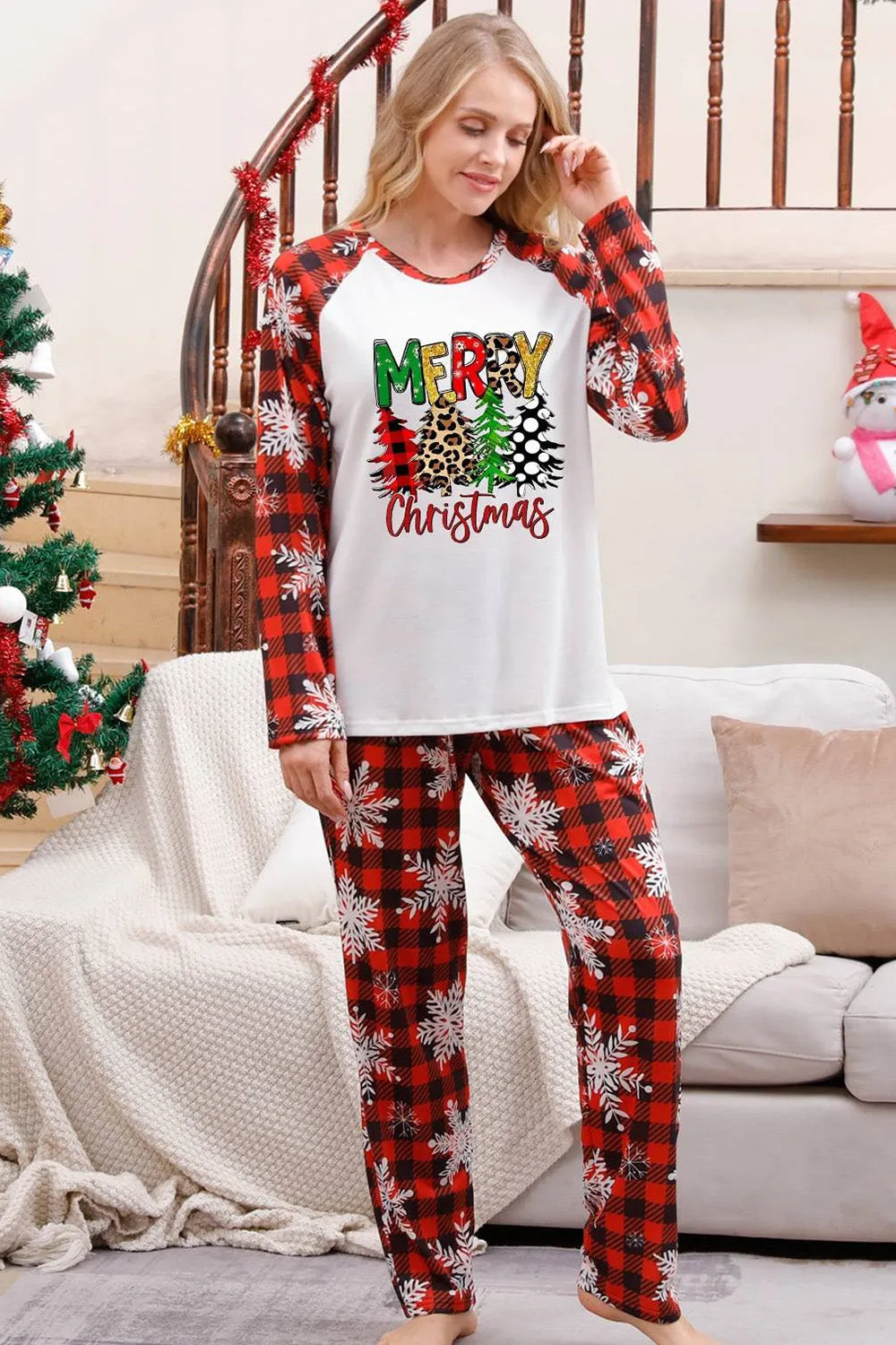 Plaid Matching Family Christmas Pajamas with Snowflake