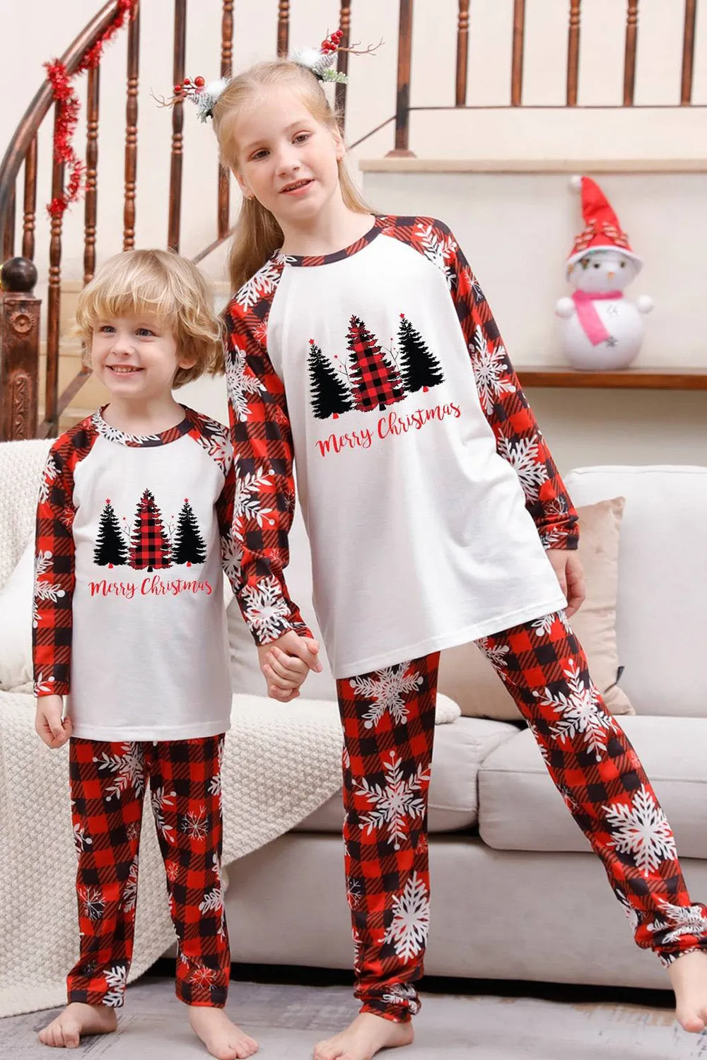 Plaid Matching Family Christmas Pajamas with Snowflake