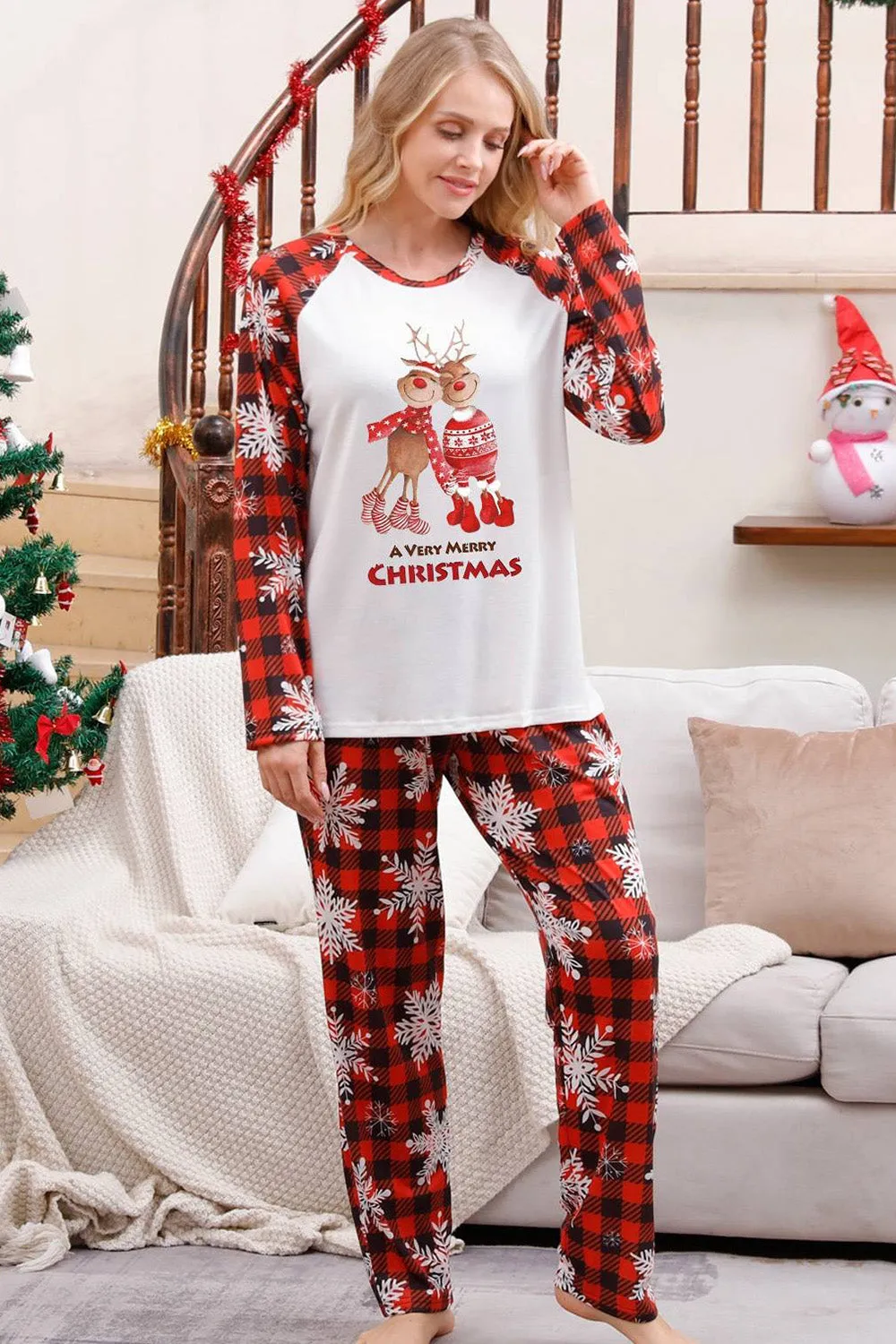 Plaid Matching Family Christmas Pajamas with Snowflake