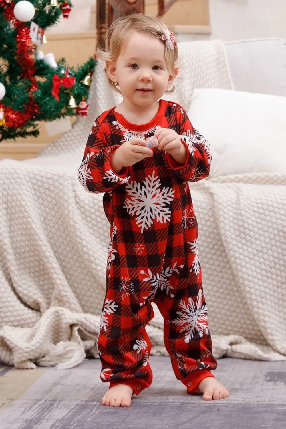 Plaid Matching Family Christmas Pajamas with Snowflake