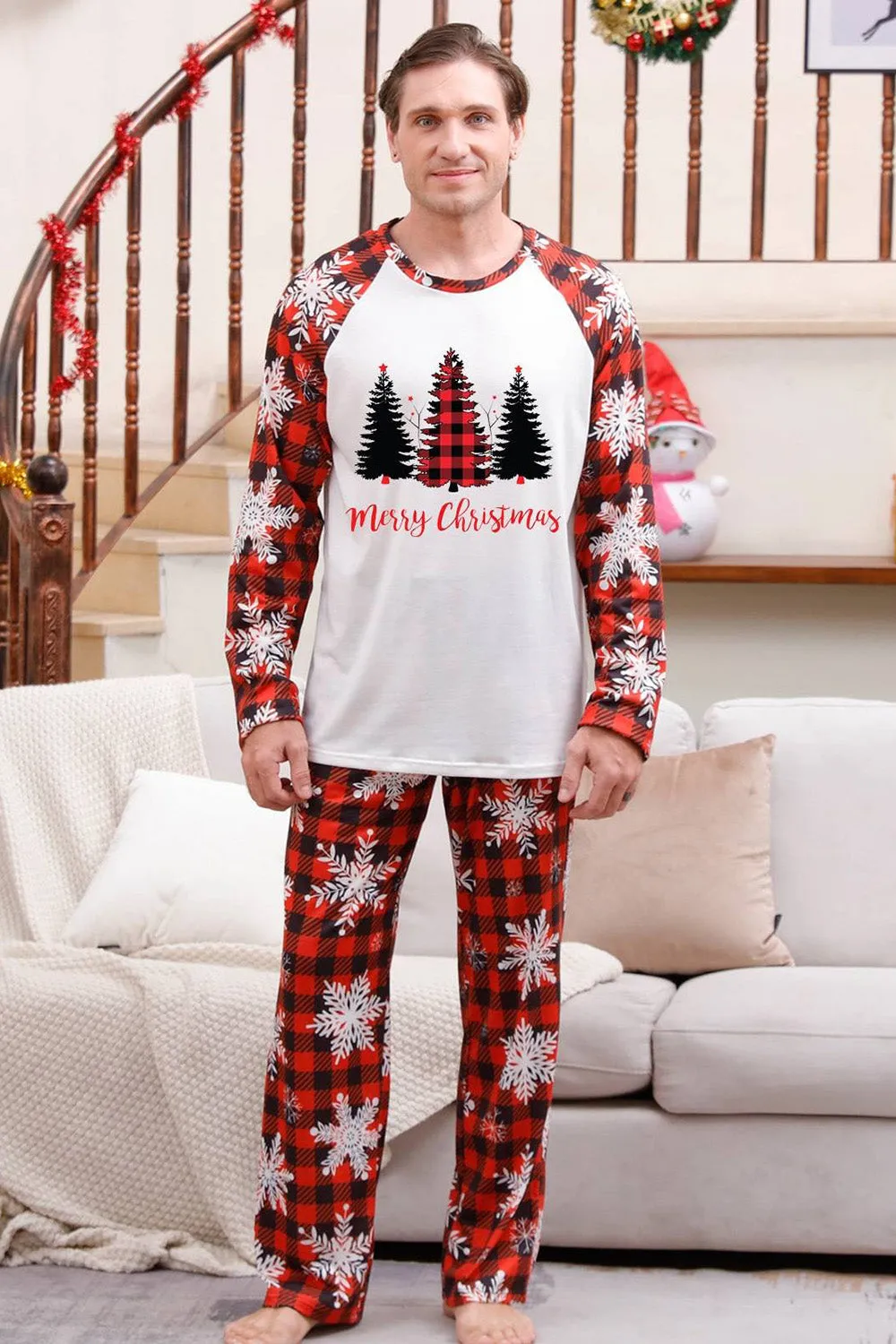 Plaid Matching Family Christmas Pajamas with Snowflake