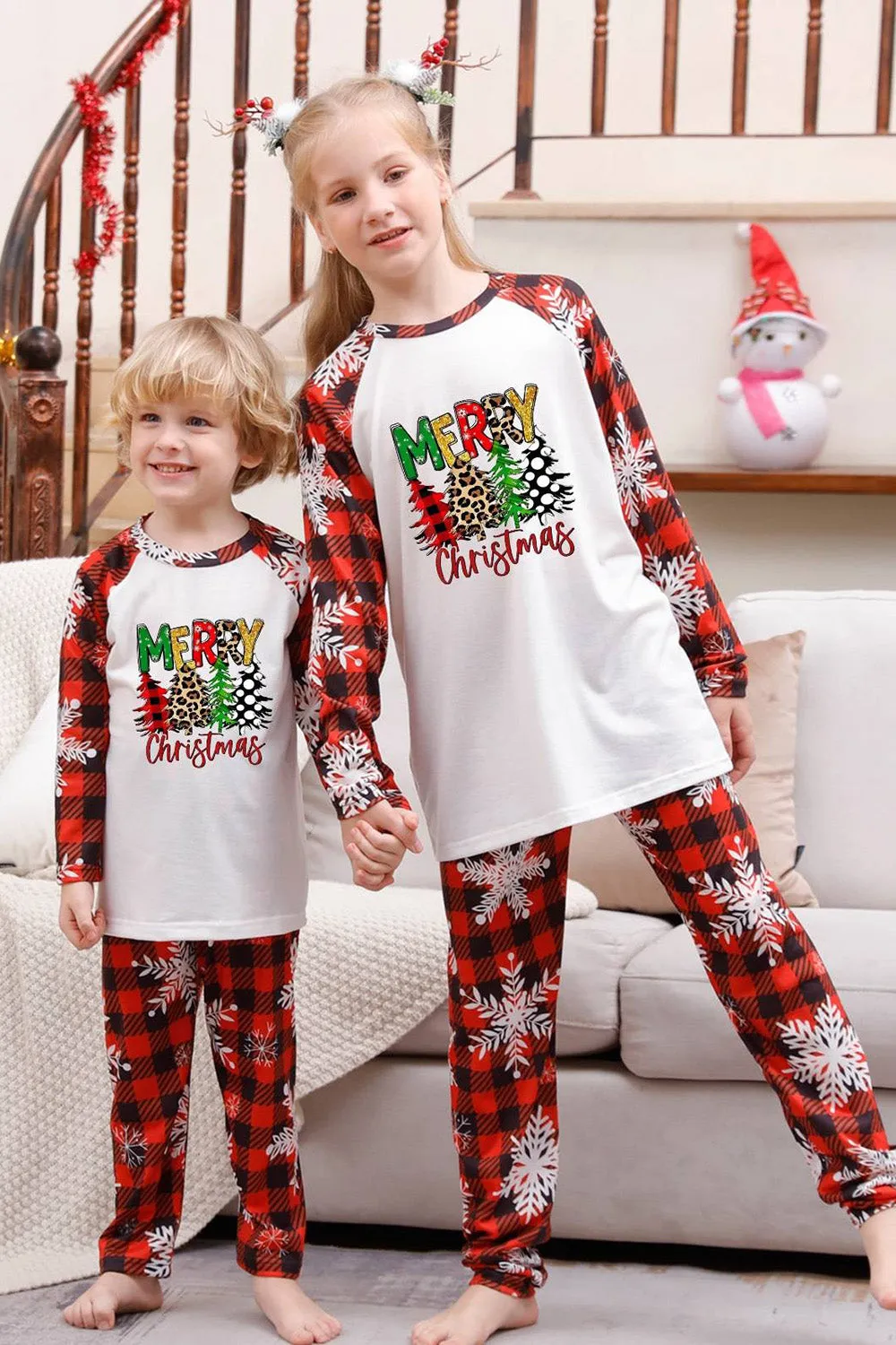 Plaid Matching Family Christmas Pajamas with Snowflake