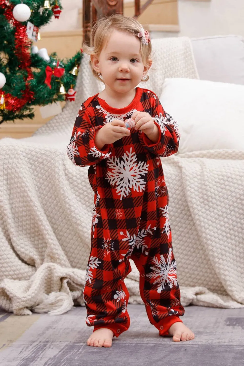 Plaid Matching Family Christmas Pajamas with Snowflake