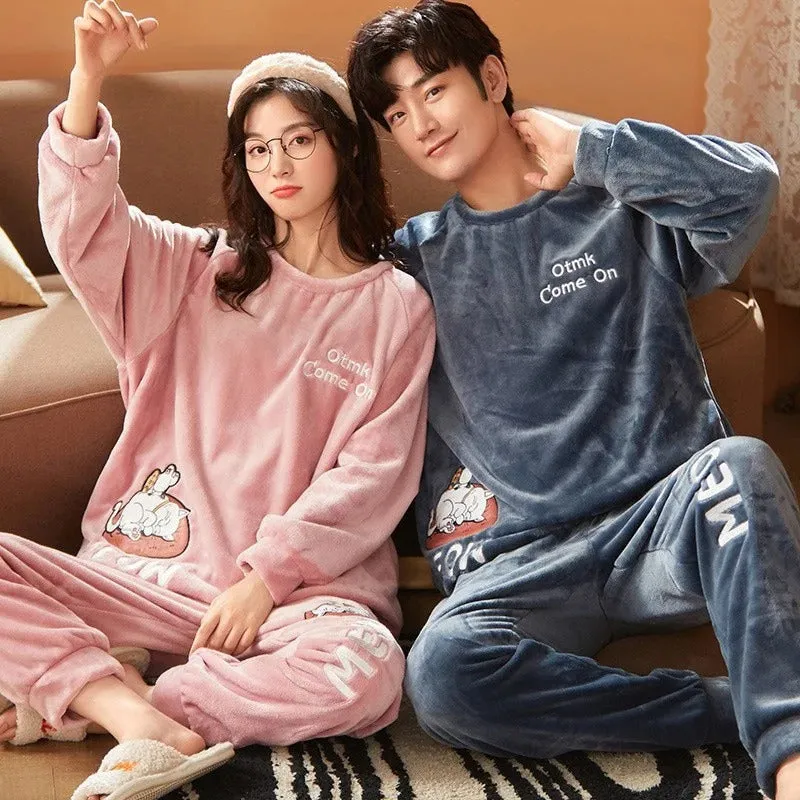 Plush Cartoon Fleece Couple Pajama Set