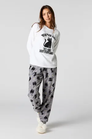 Plush Long Sleeve Top and Pant 2 Piece Pajama Set