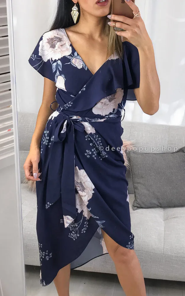 Portia Midi Dress - Navy Floral