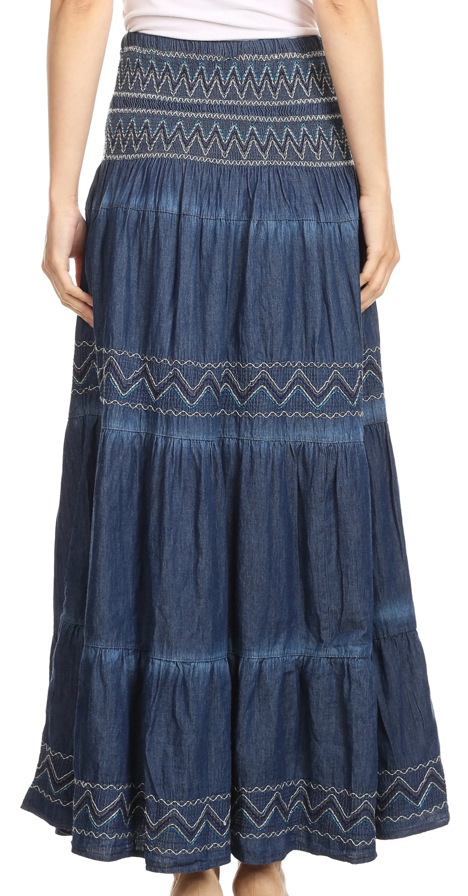 Sakkas Eliza Womens Denim Tube Top Dress Boho Strapless Sleeveless Chambray Maxi