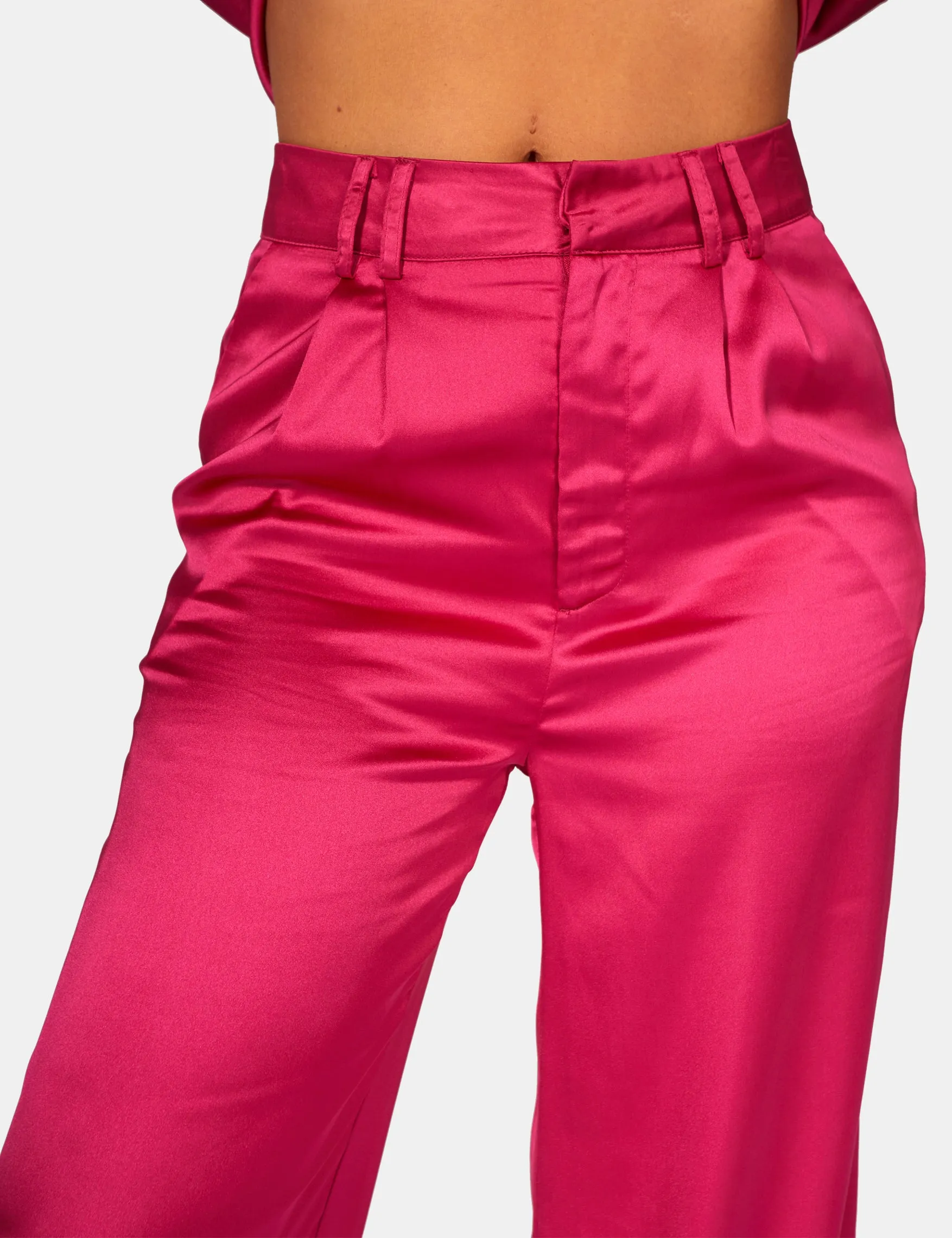 Satin Wide Leg Tailored Trousers Pink