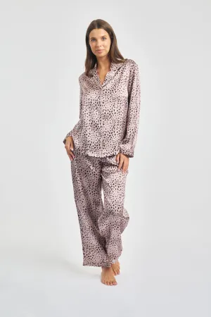 Silk Piped Pajama Set Leopard