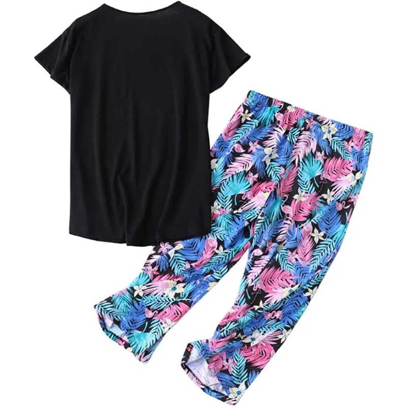 Sleepwear Tops With Capri Pants Set