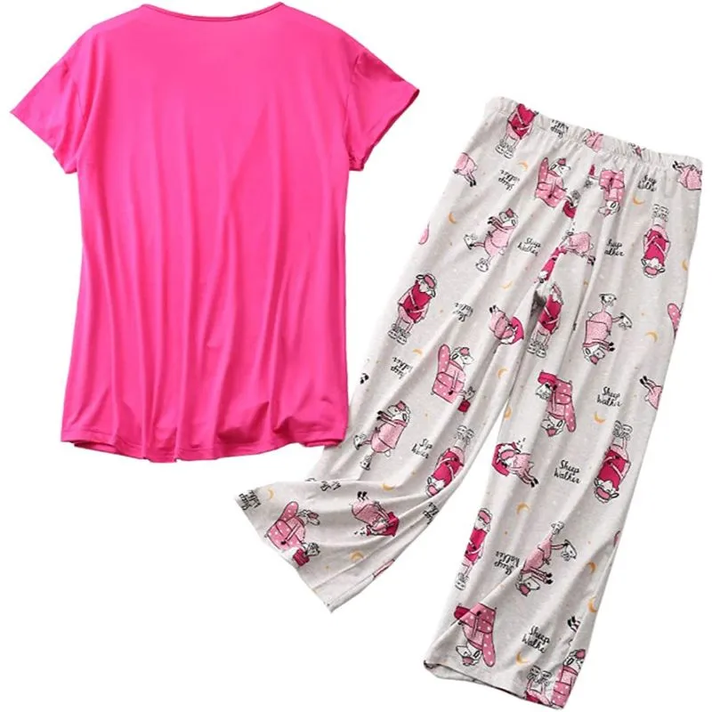 Sleepwear Tops With Capri Pants Set