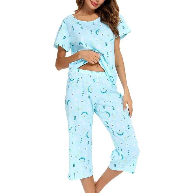 Sleepwear Tops With Capri Pants Set