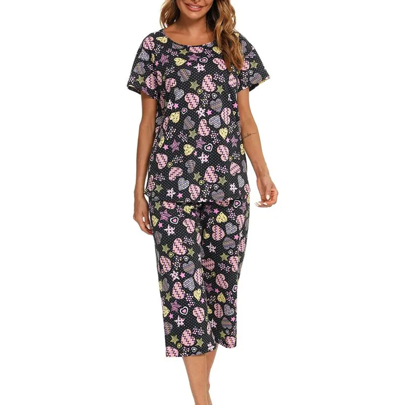 Sleepwear Tops With Capri Pants Set