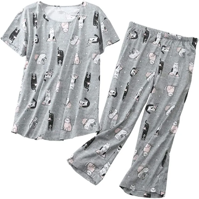 Sleepwear Tops With Capri Pants Set