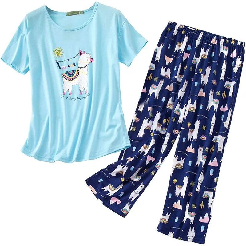 Sleepwear Tops With Capri Pants Set