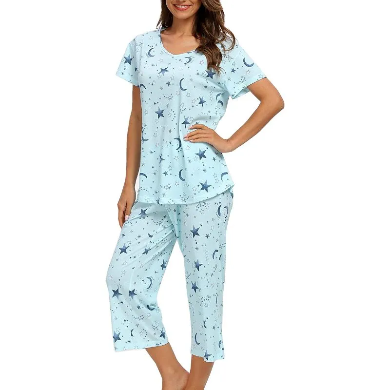 Sleepwear Tops With Capri Pants Set