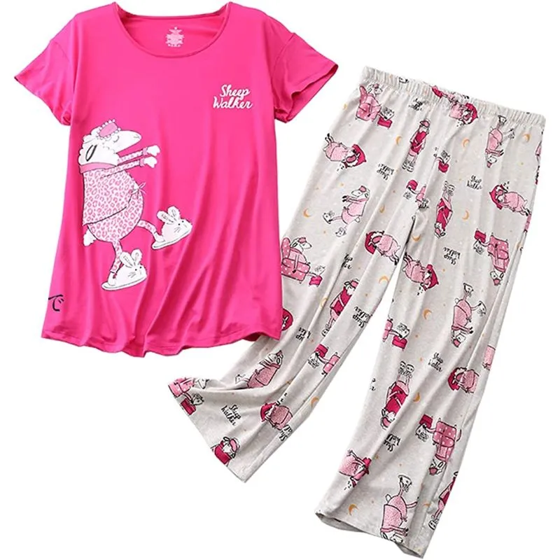 Sleepwear Tops With Capri Pants Set