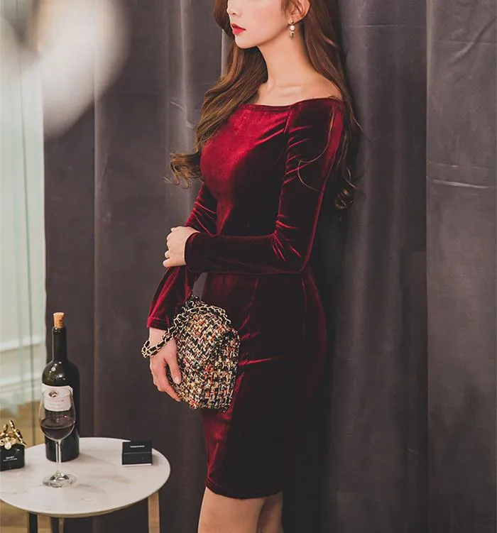 Slim Diamond Velvet Evening Dress