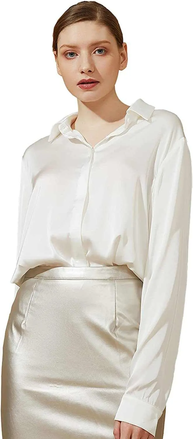 Trendy Women Casual Work Office Silk Shirts Blouse Top