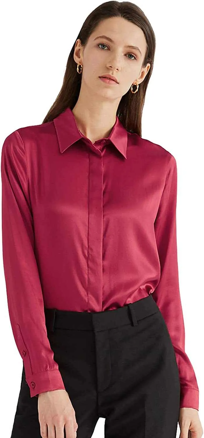 Trendy Women Casual Work Office Silk Shirts Blouse Top