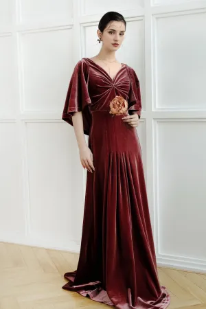 Velvet Cowl Back Bridesmaid Velvet Gown Evening Formal Dress Wedding Guest Dress