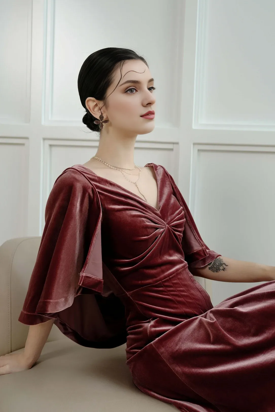 Velvet Cowl Back Bridesmaid Velvet Gown Evening Formal Dress Wedding Guest Dress