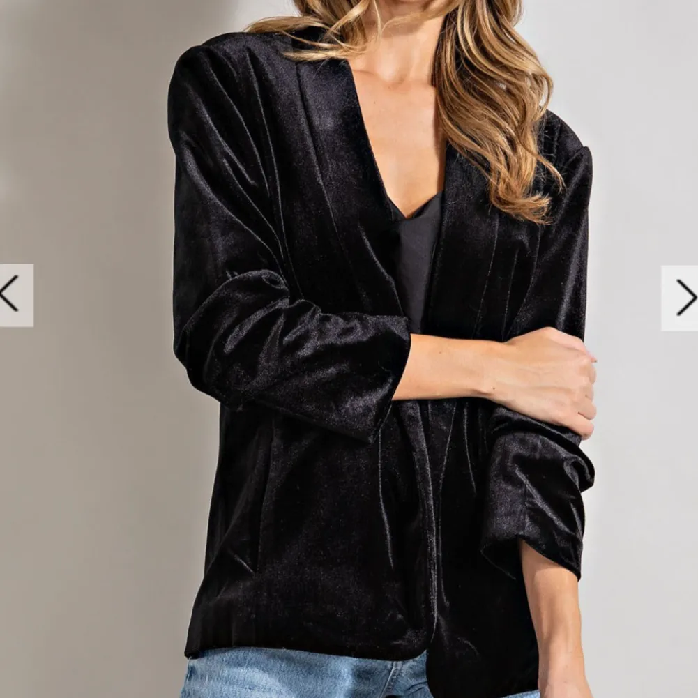 Velvet Crush Ruched Sleeve Velvet Blazer Jacket