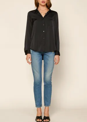 Vivian Satin Button Down Collared Blouse - Black