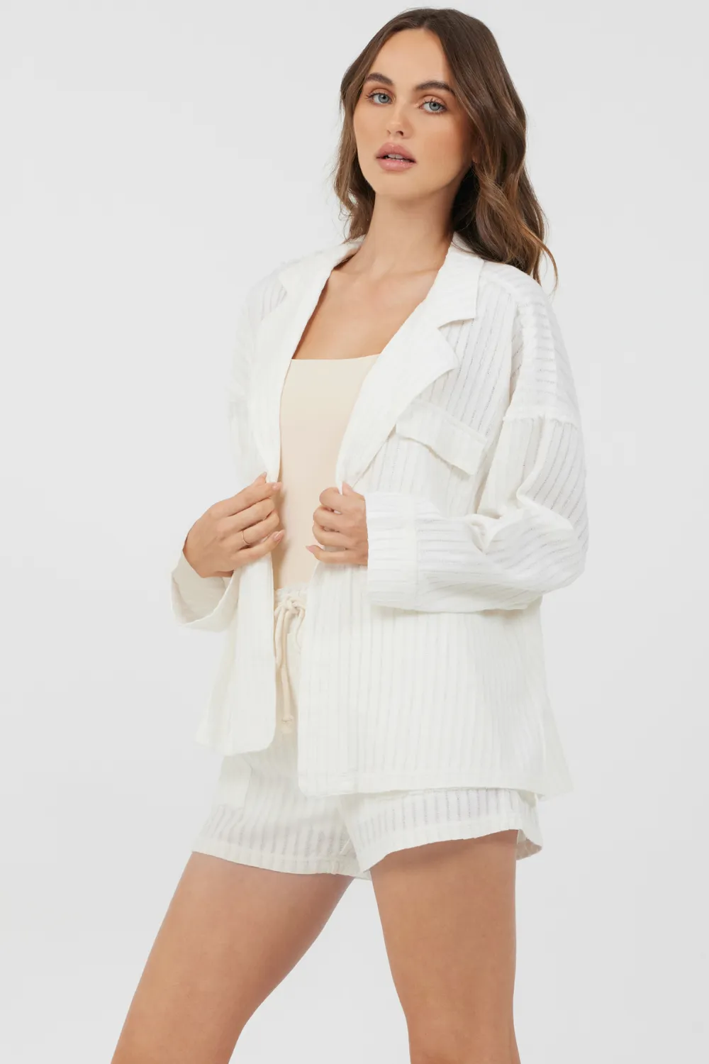 White Cotton Relaxed Blazer