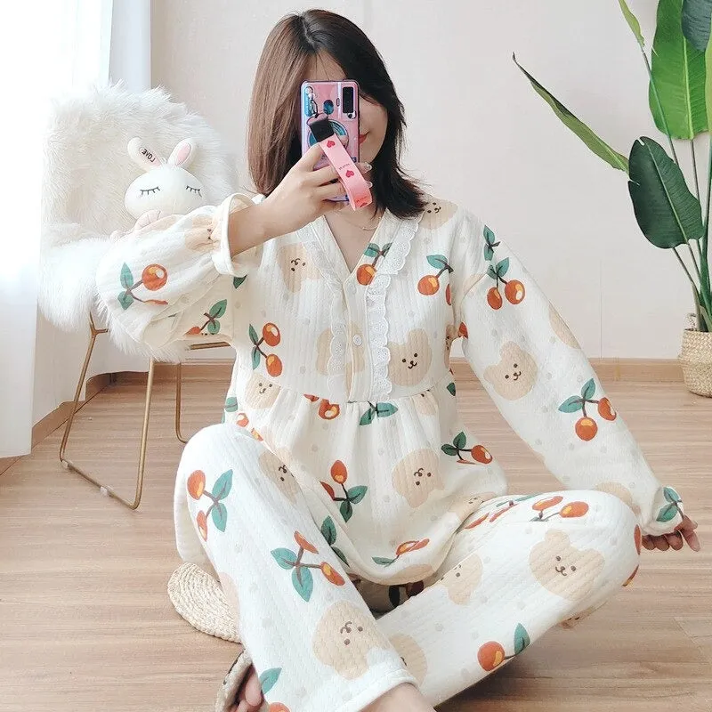 Winter Pure Cotton Knitted Pajamas For Women