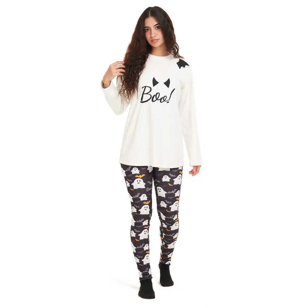 Women Winter Pajama Set BOO! Off-white sweatshirt   Leggings