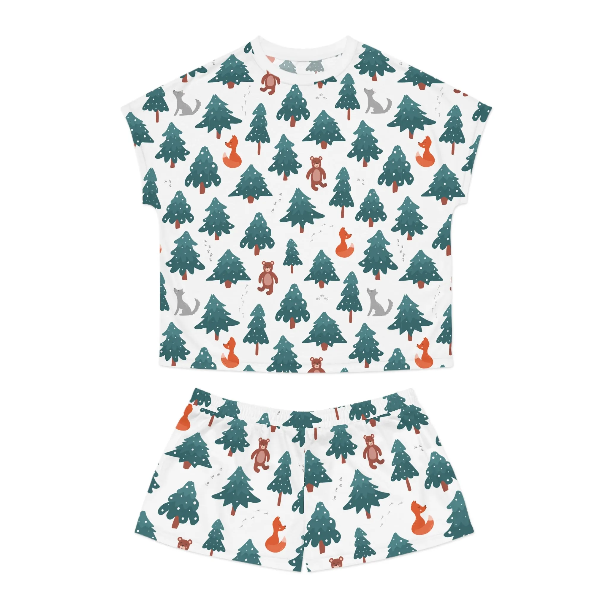 Woodland Animals Pajama Set for Women - Cozy Two-Piece Sleepwear - Relaxed Fit Christmas Lounge Gift