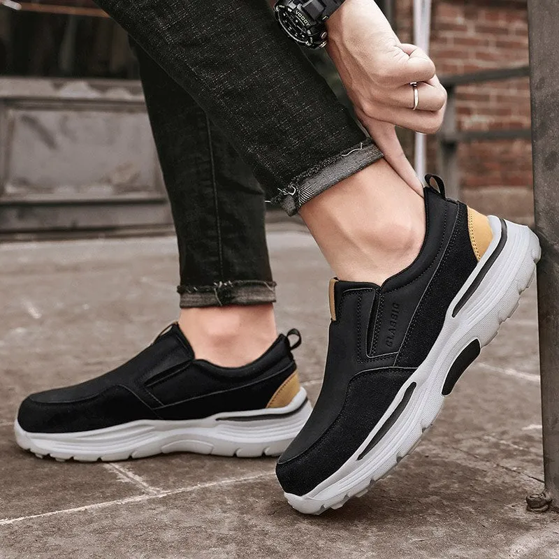 xiangtuibaoNew Men's Leather Casual Shoes Slip On Clunky Sneaker For Men Fashion Thick-Soled Dad Shoes Platform Sneakers Big Size 48