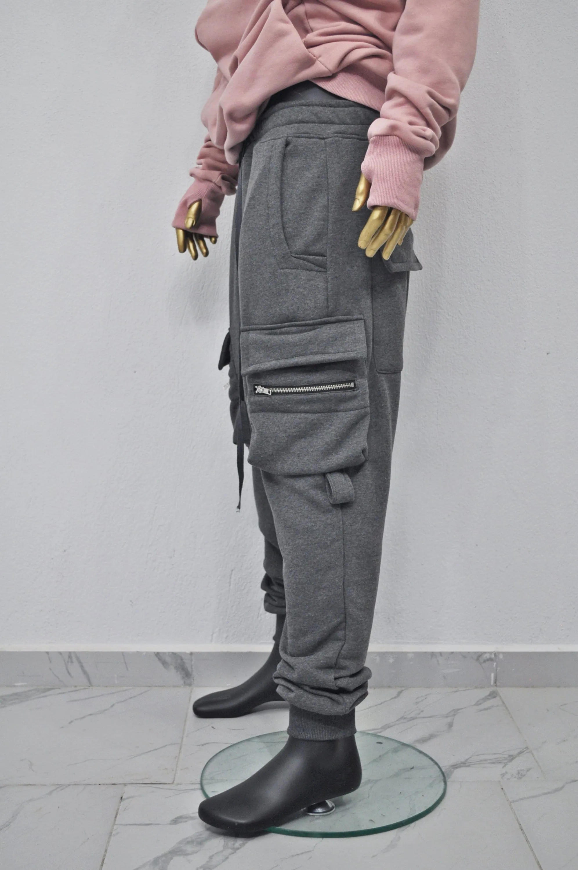 XS - 8XL AW Zipper Sarrouel Relaxed Cargo Pants , Cotton Sweat,New Assasin Men Fleece Flap Zip Joggers, Drop-Crotch Trousers, Comfy Plus