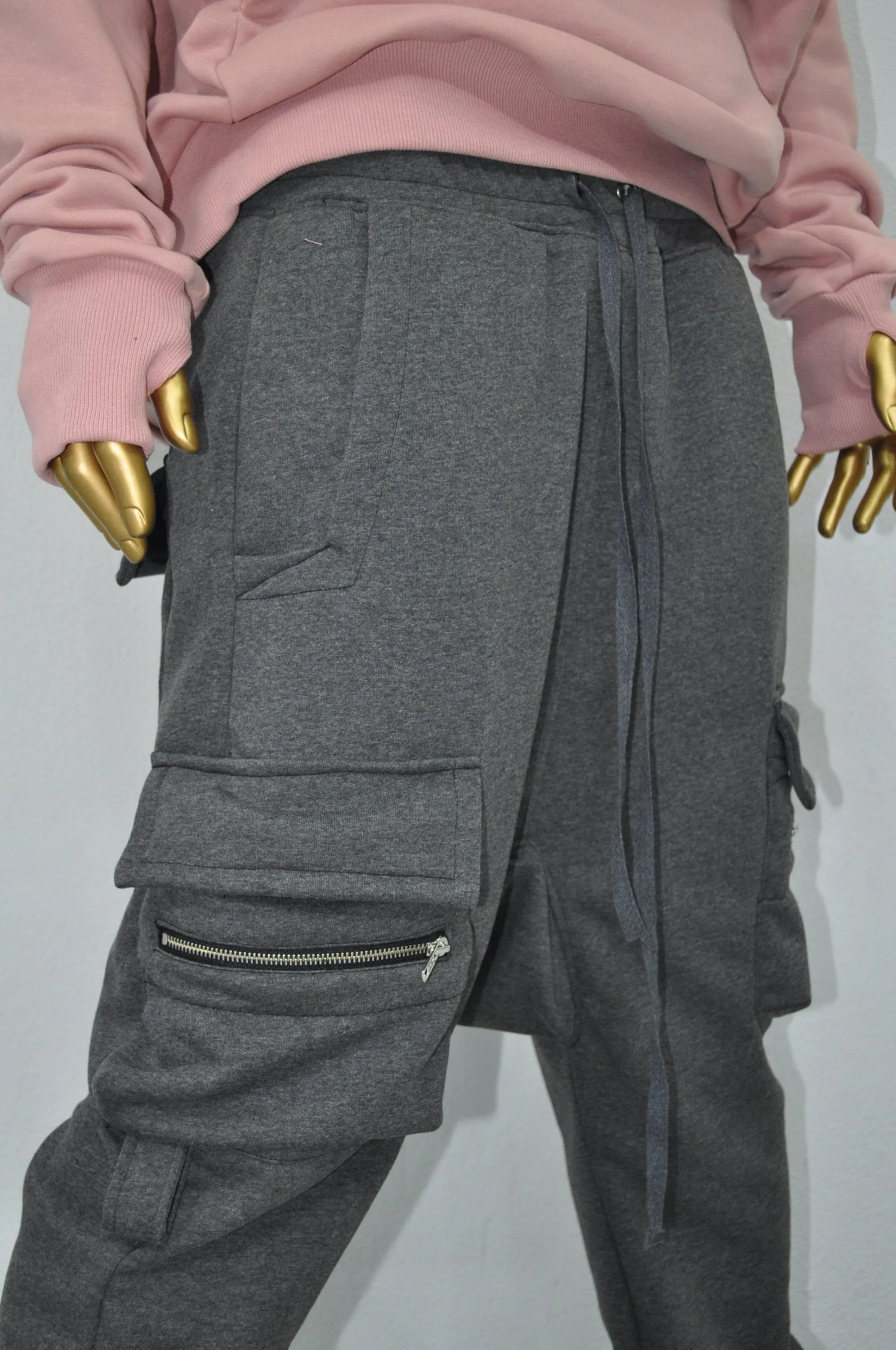 XS - 8XL AW Zipper Sarrouel Relaxed Cargo Pants , Cotton Sweat,New Assasin Men Fleece Flap Zip Joggers, Drop-Crotch Trousers, Comfy Plus