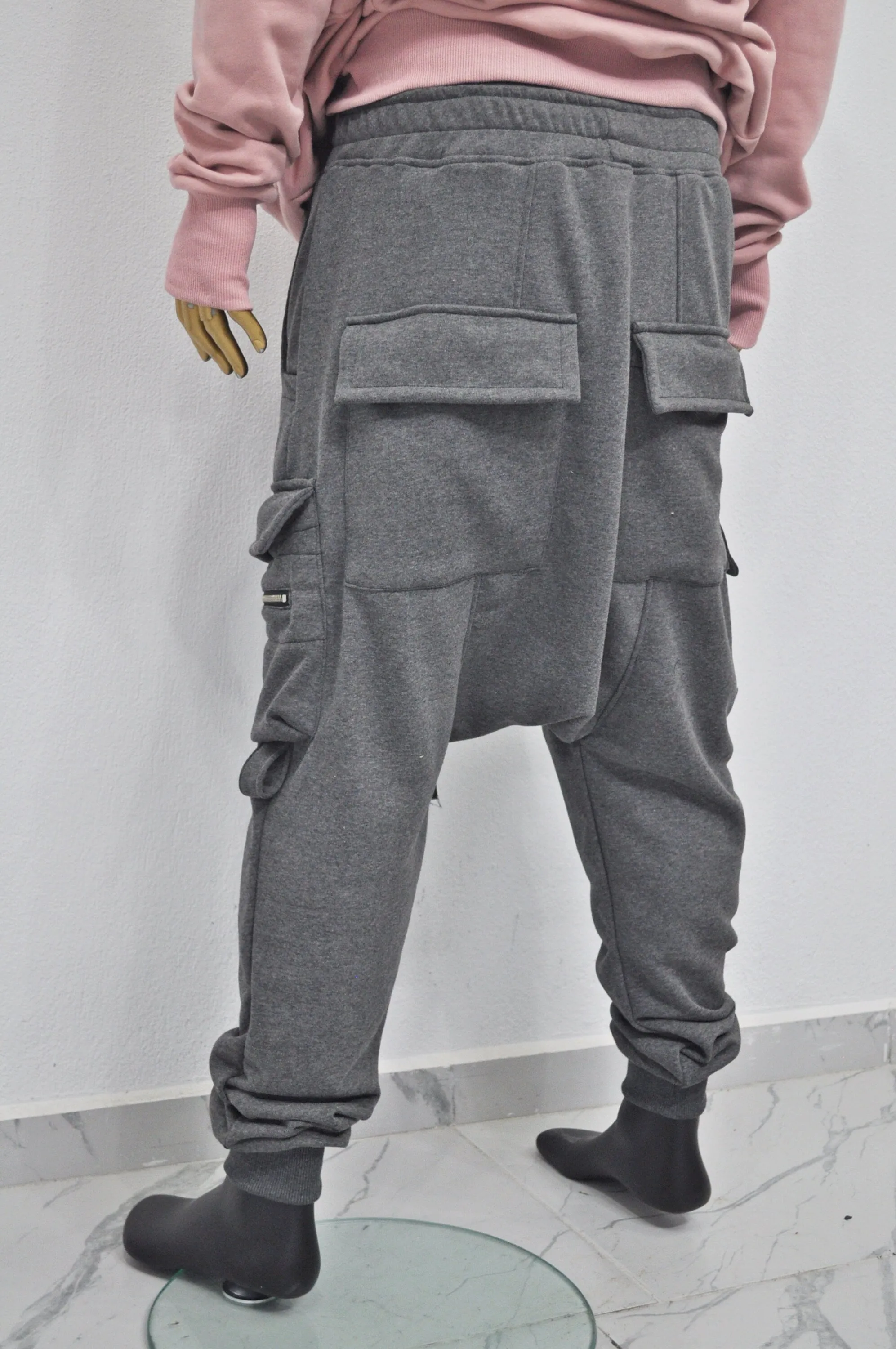 XS - 8XL AW Zipper Sarrouel Relaxed Cargo Pants , Cotton Sweat,New Assasin Men Fleece Flap Zip Joggers, Drop-Crotch Trousers, Comfy Plus