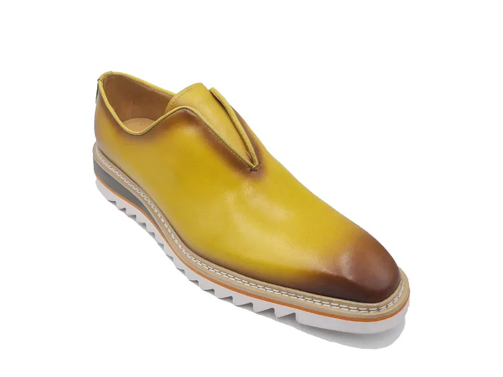 Yellow Carrucci Men's Shoes Laceless Slip-On Loafer with Contrast Color Style No: KS550-08